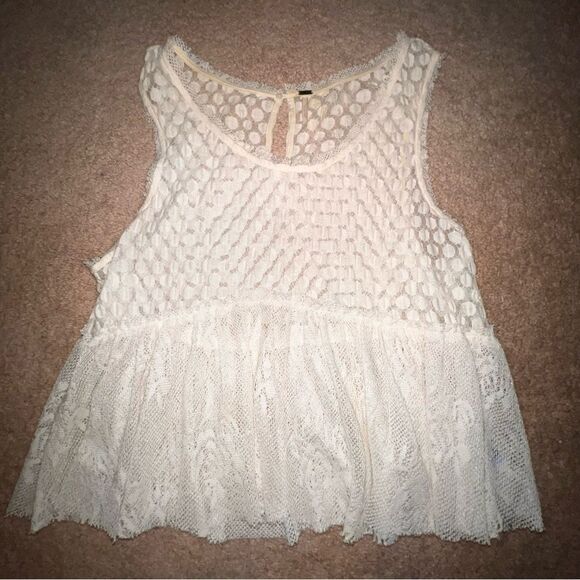 FREE PEOPLE Ivory Lace Peplum Tank Top - Size Small - Picture 1 of 3